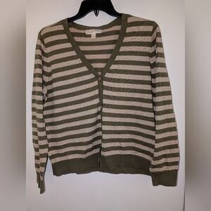 Michael Kors Striped V-Neck Cardigan Gold Metallic Shimmer and green Size-XL